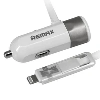 REMAX automobilinis įkroviklis RCC-102 - USB - 3,4A su 2 in 1 kabeliu Micro USB, Lightning sidabrinis