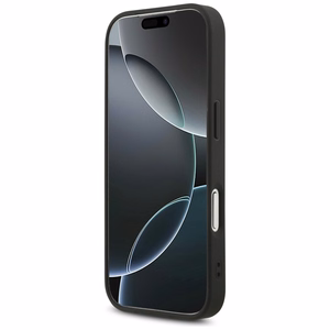Guess PU Fixed Glitter 4G Metal Logo dėklas Apple iPhone 18 Pro, juodas