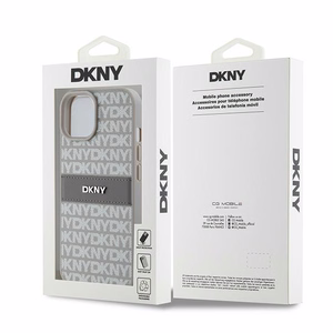 DKNY Odinis mono juosta ir metalinis logotipas dėklas telefonui iPhone 15 / 14 / 13 - smėlio