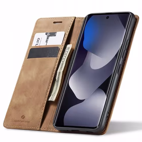 Spacecase dėklas Wallet POCO M8/RM Note 15 4G/5G šviesiai rudas