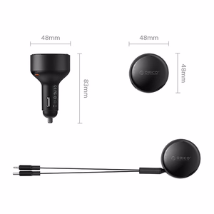 Orico Dual Stretch 60W USB-C automobilinis įkroviklis su dviem sutraukiamais USB-C + Lightning laidais - juodas