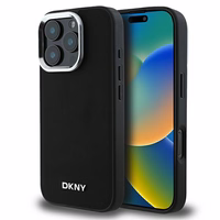 DKNY Paprastas sidabrinis logotipas magnetinis iPhone 16 Pro dėklas - juodas