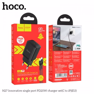 Įkroviklis Hoco N27 juodas (PD20W) + Type-C / Lightning 100cm laidas