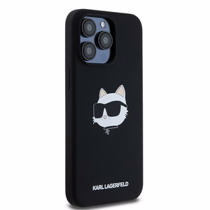 Karl Lagerfeld silikoninis Choupette Head magnetinis dėklas telefonui iPhone 15 Pro - juodas