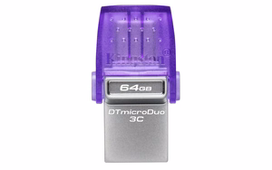 Kingston Technology DataTraveler microDuo 3C USB atmintukas 64 GB USB Type-A / USB Type-C 3.2 Gen 1 (3.1 Gen 1) Violetinė, Nerūdijančiojo plieno