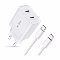 Tech-Protect C20W 2x USB-C PD 20W įkroviklis su USB-C / USB-C laidu - baltas