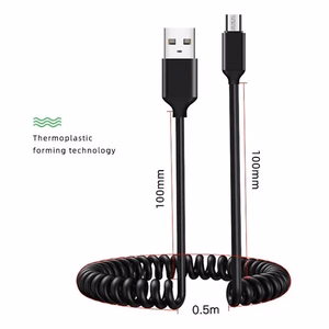 Spiralinis kabelis - USB į Micro USB - 2A 1 metras juodas