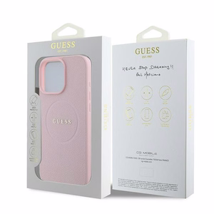 Guess Grūdėtas žiedas Magnetinis dėklas telefonui iPhone 16 Pro - rožinis