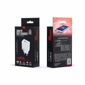 "Maxlife MXTC-09-30AC GaN PD QC įkroviklis 1x USB-C 1x USB 30W baltas