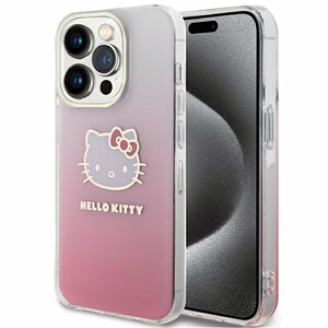 Hello Kitty IML gradiento elektropinis katės galvos dėklas telefonui iPhone 14 Pro - rožinis