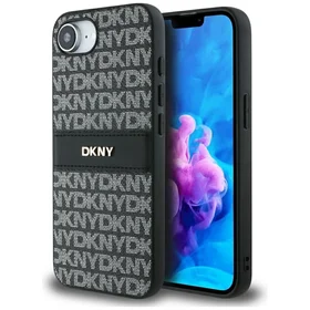 DKNY kartojamo tekstūros rašto su toninėmis juostelėmis dėklas iPhone 16e - juodas