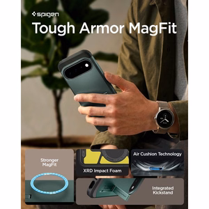 Spigen Tough Armor Mag MagSafe dėklas, skirtas Google Pixel 11, tamsiai žalias