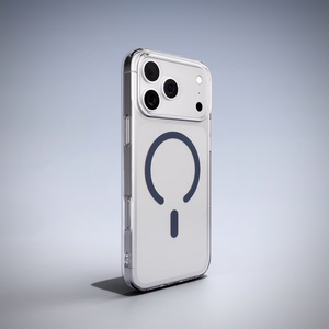 Puro Lite Mag TPU+PC dėklas telefonui suderinamas su MagSafe iPhone 17 Pro - skaidrus su mėlynu žiedu