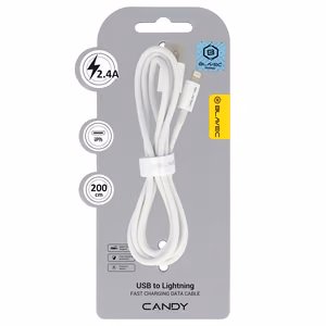 Blavec Kabelis Candy pintas - USB į Lightning - 2,4A 2 metrai Apple CarPlay (CCA-UL24W20) baltas