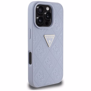 Guess Hot Stamp 4G Pattern Triangle Metal Logo dėklas telefonui iPhone 16 Pro Max - violetinis