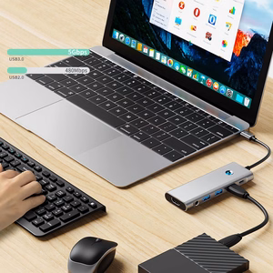 Tech-Protect HB04 HUB adapteris 9in1 USB-C + USB2.0 + USB3.0 + HDMI 4K 60Hz + SD / TF + PD100W + AV3.5 - pilkas