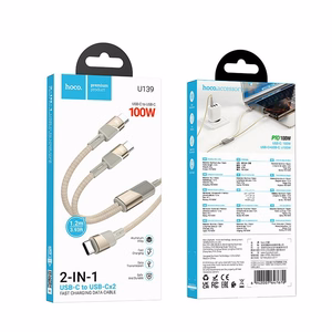 Kabelis 2in1 USB C į USB C / USB C Hoco 5A 100W 1,2 m U139 auksinis