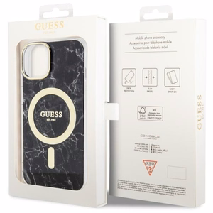 Guess GUHMP14SPCUMAK iPhone 14 6.1" juodas/juodas kietas dėklas Marble Magnetinis