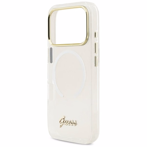 Guess IML Gradient Script Metal MagSafe Dėklas for iPhone 17 Pro Max - baltas