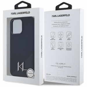 Karl Lagerfeld Silikoninis Shadow Metal Initial Magnetinis dėklas telefonui iPhone 15 Pro Max juodas