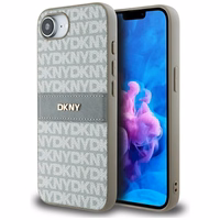 DKNY kartojamo tekstūros rašto su toninėmis juostelėmis iPhone 16e dėklas - smėlio spalvos