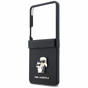 Juodas „Karl Lagerfeld Saffiano Karl & Choupette Pin“ dėklas, skirtas „Samsung Galaxy Z Flip8“