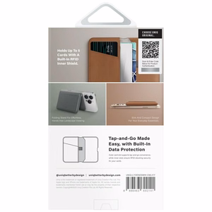 Uniq Lyden DS su RFID apsauga magnetinis „MagSafe“ kortelių dėklas telefonui su stovu – rudas