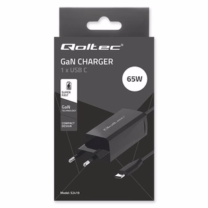 Qoltec 52419 65W GaN supergreitas įkroviklis | 5-20V | 3-3.25A | USB-C 3.1
