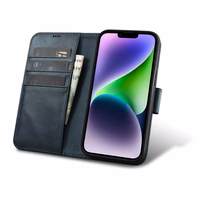 iCarer Oil Wax piniginės tipo 2in1 odinis atveriamas dėklas telefonui iPhone 14 su Anti-RFID mėlynas (WMI14220721-BU)