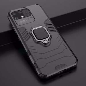 Ring Armor tvirtas hibridinis dėklas su magnetiniu laikikliu Realme Narzo 50A Juodas