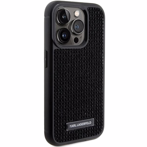 Karl Lagerfeld Krištolo logotipas metalinė plokštelė dėklas iPhone 15 Pro - juoda