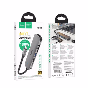 Adapteris Hoco HB28 Type-C Multi-Function Converter HDMI+USB3.0+USB2.0+SD+TF+PD pilkas