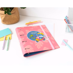 Disney Stitch A4 segtuvas su 4 žiedais ir elastine juostele