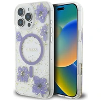 Guess dervos gėlės Magnetinis dėklas telefonui iPhone 16 Pro Max - violetinė