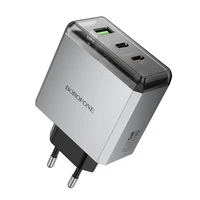 Borofone Įkroviklis BN22 Lena GaN - 2xType C + USB - QC 3.0 PD 65W pilkas