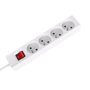 Rebel prancūziško tipo ilgintuvas, 4 lizdai, 2 m, su jungikliu, 3 x 1,5 mm, baltas