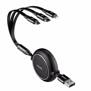 USB laidas Baseus 3in1 juodas 35cm / 120cm