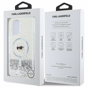 Karl Lagerfeld Skystas Blizgučiai Karl Head Magnetinis iPhone 16 Dėklas - Skaidrus