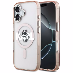 KARL LAGERFELD dėklas telefonui IPHONE 17 su MagSafe suderintas (IML Choupette eskizo logotipu) - rožinis