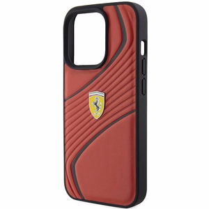 Ferrari Twist Metal Logo dėklas telefonui iPhone 15 Pro - raudonas
