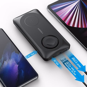 VEGER Išorinė baterija 10000 mAh su belaidžiais įkrovikliais, suderinama su MagSafe PD QC3.0 3A 22,5W MagMulti (W1156) juoda