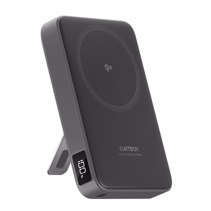 Cuktech WPB100 išorinė baterija 10 000 mAh, Qi2, 30 W, su magnetiniu tvirtinimu ir stovu – juoda