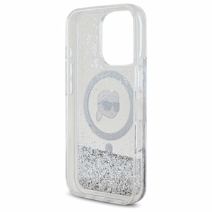 Karl Lagerfeld skystų blizgučių Karl Head magnetinis dėklas telefonui iPhone 16 Pro - skaidrus