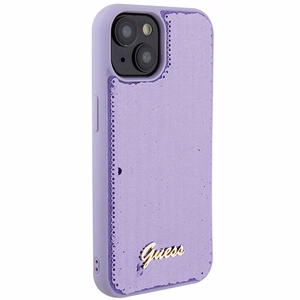 Guess Sequin Script Metal dėklas telefonui iPhone 15 - violetinė