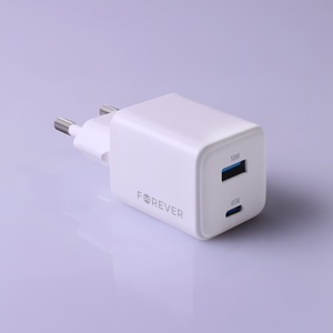 "Forever TC-08-45AC GaN PD QC įkroviklis 1x USB-C 1x USB 45W baltas