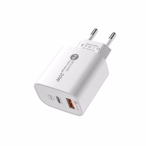A6MaxL 20W USB-A USB-C sieninis įkroviklis su 1m USB-C - Lightning kabeliu – baltas