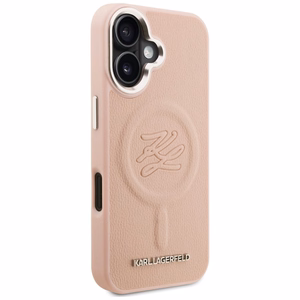 Karl Lagerfeld inicialų ir metalinis logotipas MagSafe dėklas iPhone 16 - rožinis