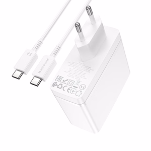 Borofone sieninis įkroviklis BN11 Imperial - USB + 2xType C - QC 3.0 PD 100W su Type C į Type C kabeliu baltas
