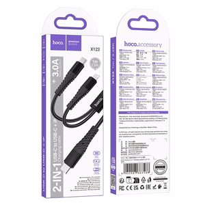 Kabelis 2in1 USB C į USB C+Lightnig Hoco 1 m X123 juodas