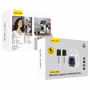 Blavec nešiojamas Bluetooth garsiakalbis WS-08 Karaoke Idol – 8W su 2 mikrofonais (WS08-2MW) baltas